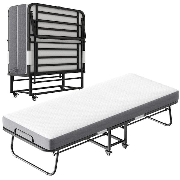 Unbranded Soft 5 in. Twin Memory Foam Mattress Topper, Portable Rollaway Guest Bed Space-Saving Sturdy Metal Steel Pipe Frame