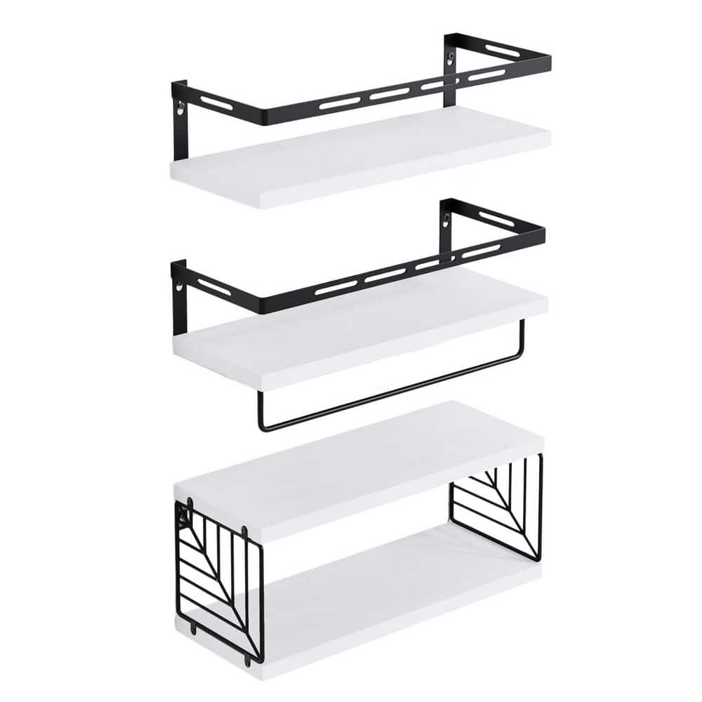 3-Piece 15.8 in. x 3 in. x 5.9 in. Wood Rectangular Bathroom Shelf in White with Towel Bar, Floating Shelves price history on PriceWatchPro