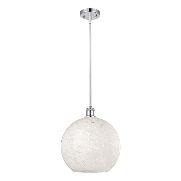 White Mouchette 100-Watt 1-Light Polished Chrome Shaded Mini Pendant Light with Painted Glass Shade