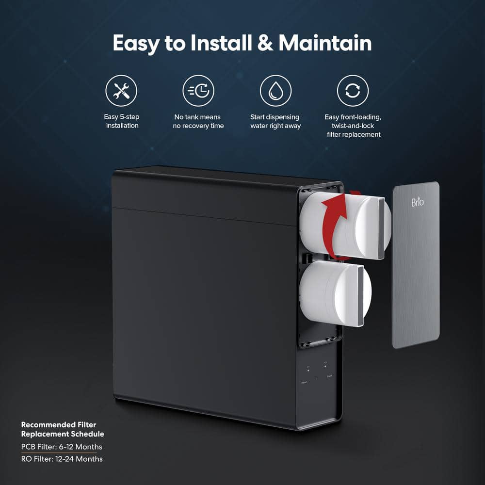 Brio Black Stainless Steel Tankless Under-Sink Water Filtration System