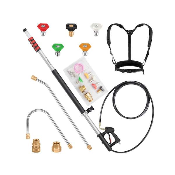 24 ft. Telescoping Pressure Washer Wand Gutter Cleaner Attachment w/ Extension Wands 5 Spray Nozzle Tips 2 Hose Adapter