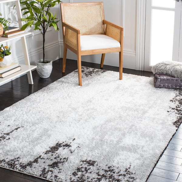Berber Shag 7 ft. x 7 ft. Light Gray/Dark Gray Modern Distressed Square Area Rug