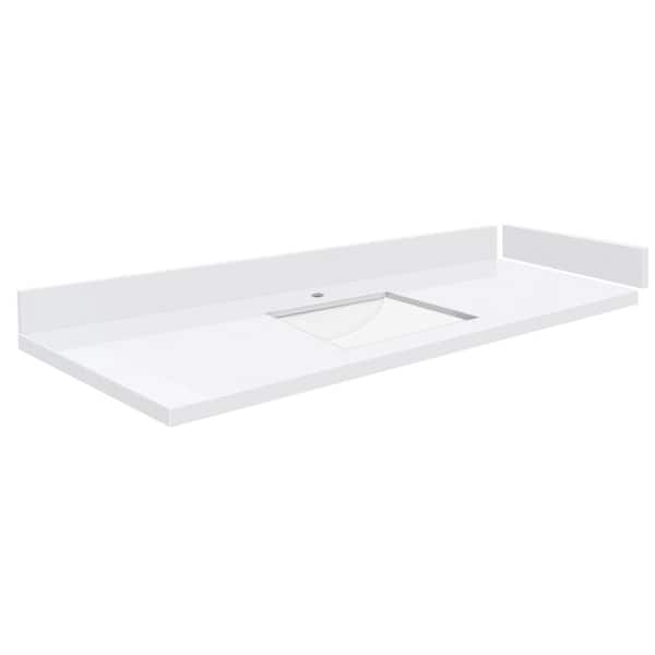 Transolid Silestone 61 in. W x 22.25 in. D Qt. White Rectangular Single Sink Vanity Top in Miami White