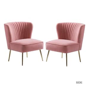 Monica Modern Pink Velvet Comfy Living Room Side Chair with Golden Metal Legs (Set of 2)