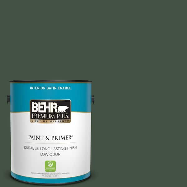 BEHR PREMIUM PLUS 1 gal. #ECC-48-3 Lush Grass Satin Enamel Low Odor Interior Paint & Primer