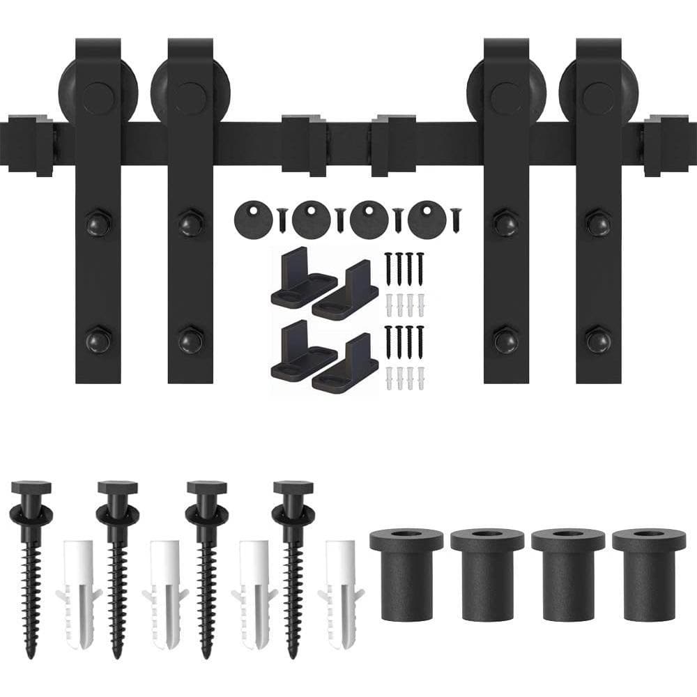 Buy 60 in. Frosted Black Sliding Barn Door Hardware Track Kit for