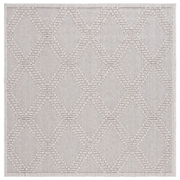 Global Gray/Light Gray 4 ft. x 4 ft. High-Low Diamond square Indoor/Outdoor Area Rug