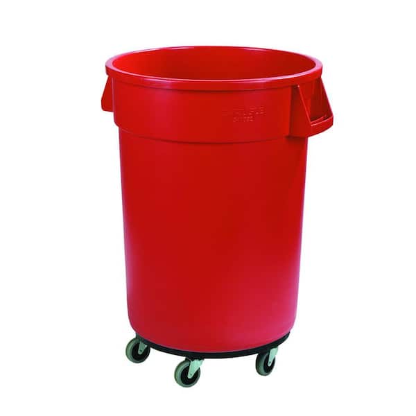 Carlisle Bronco 32 Gal. Red Round Trash Can with Dolly (4-Pack)