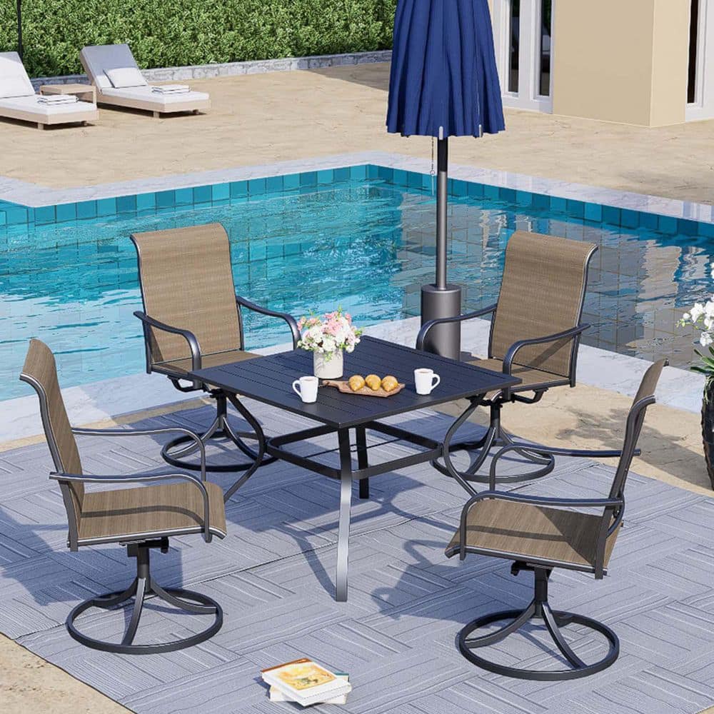 5-Piece Metal Patio Dining Set Square Table with 4-Swivel Chairs price history on PriceWatchPro