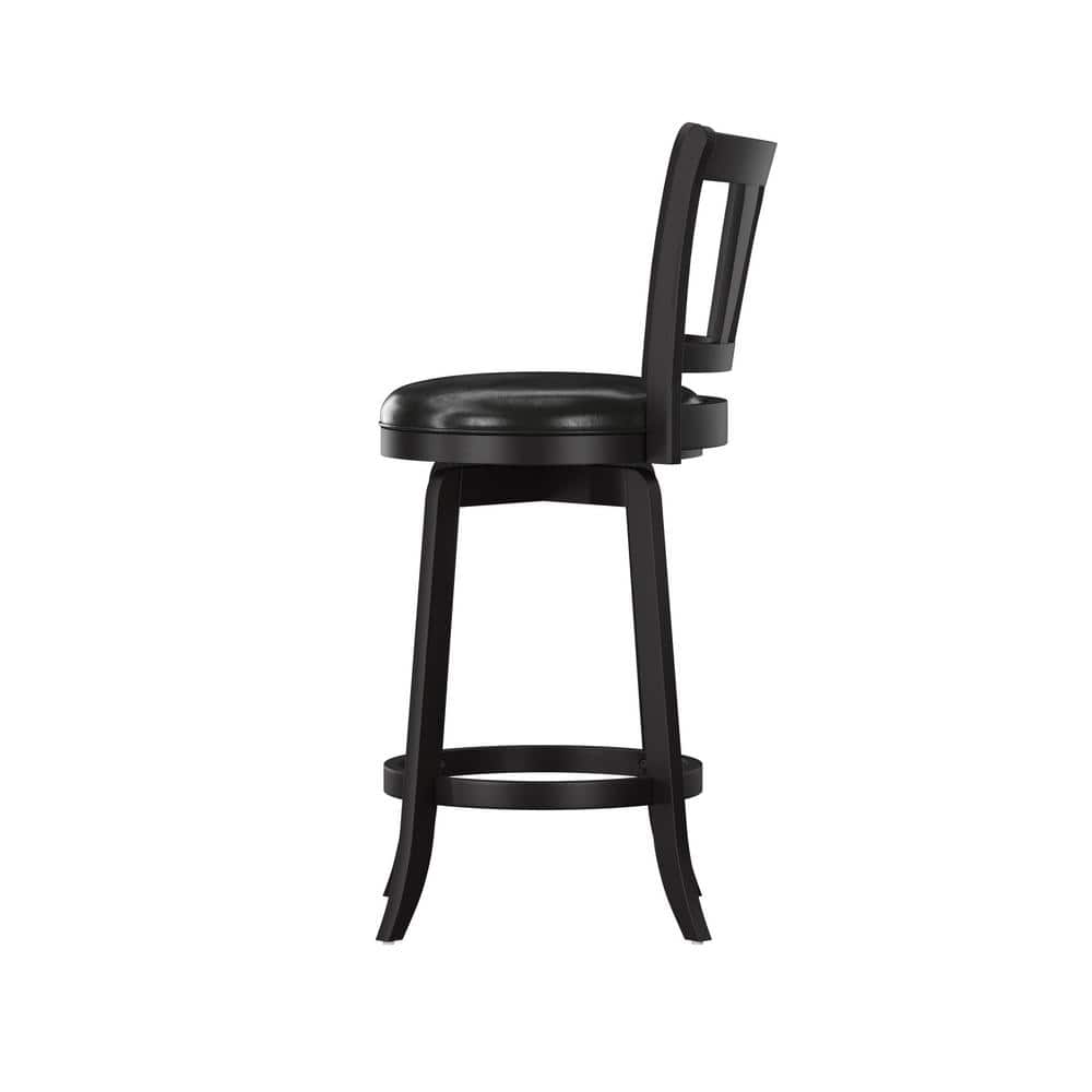 Black Wood and Faux Leather Swivel Counter Stool