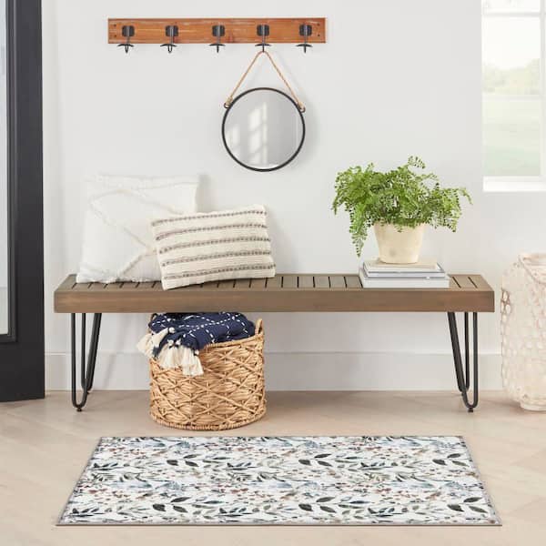 Washables Ivory Multicolor 3 ft. x 5 ft. Botanical Traditional Area Rug