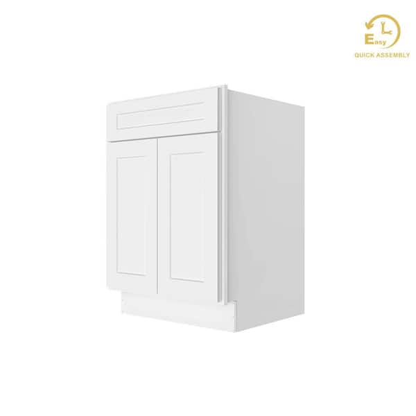 HOMLUX Camlock 24 in. W. x 21 in. D x 34.5 in. H Ready to Assemble Bath Vanity Cabinet without Top in Shaker White