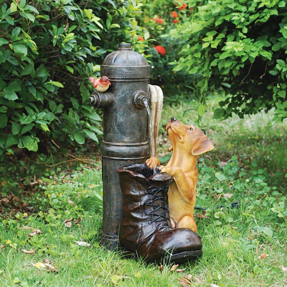 Fire Hydrant Pooch Garden Fountain with LED Light