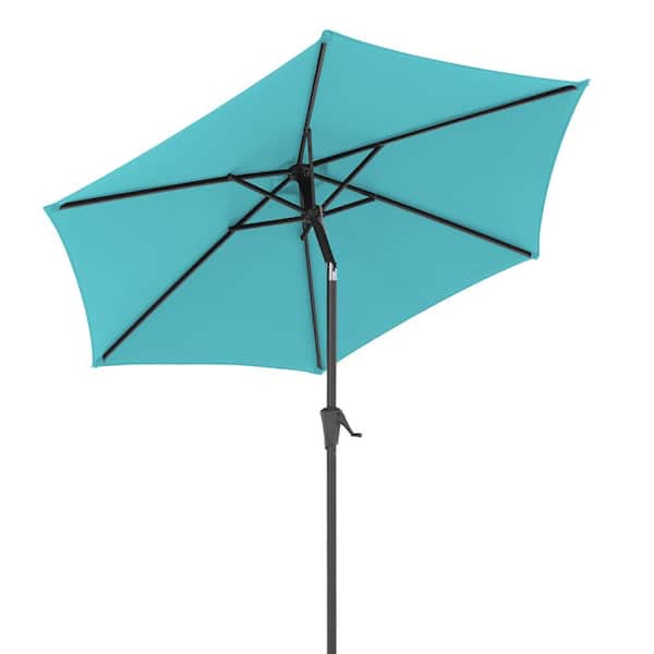 Freestyle 7.5 ft. Patio Umbrella Outdoor Table Market Umbrella with Push Button Tilt and Crank, 6-Ribs in Turquoise