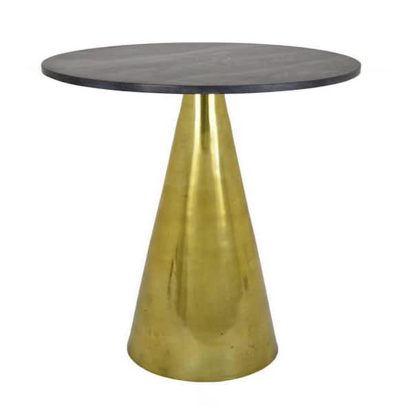 Benjara 24 in. Black and Gold Round Marble Plant Stand with 1 Tier