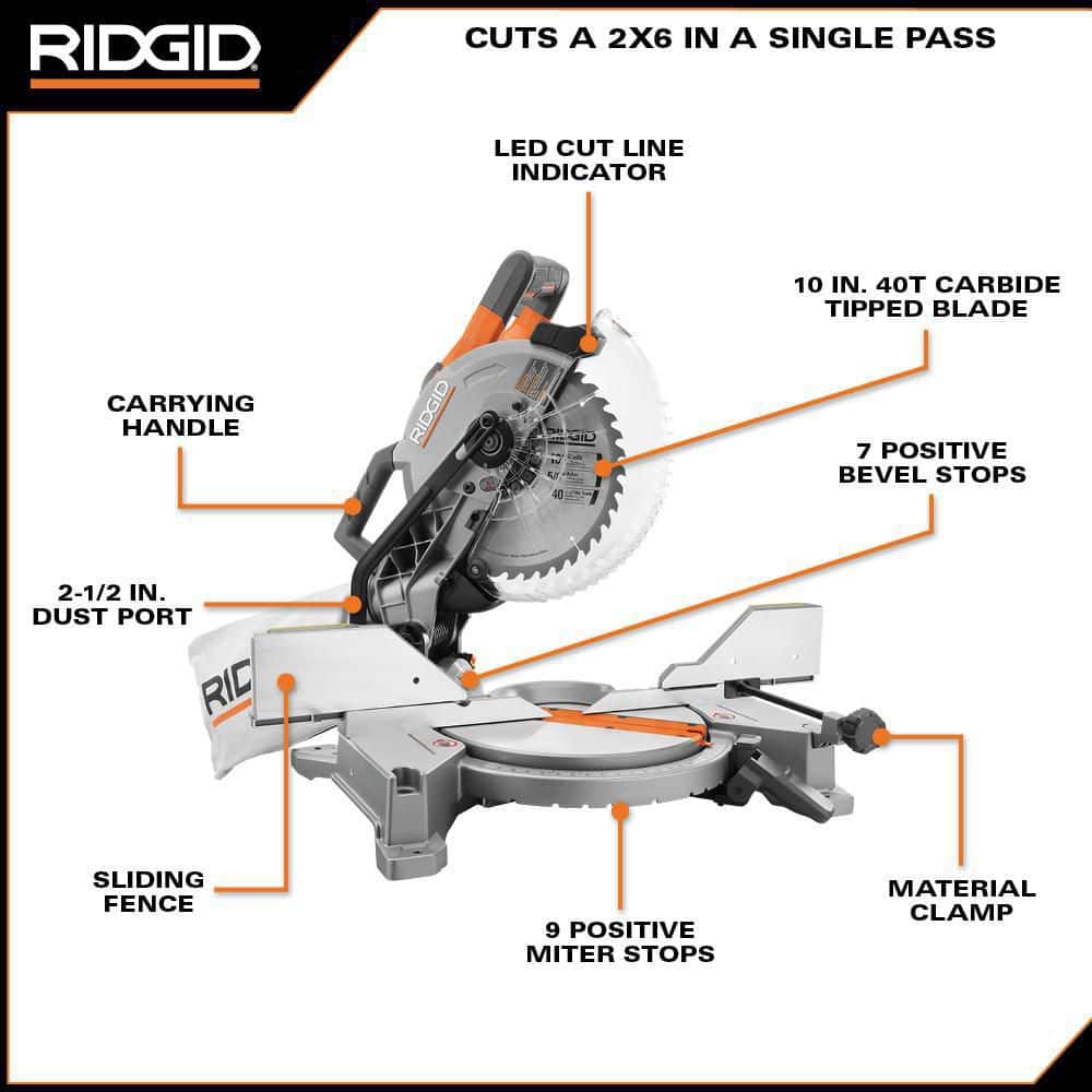 RIDGID 15 Amp 10 in. Corded Dual Bevel Miter Saw with LED Cut Line Indicator - Image 3