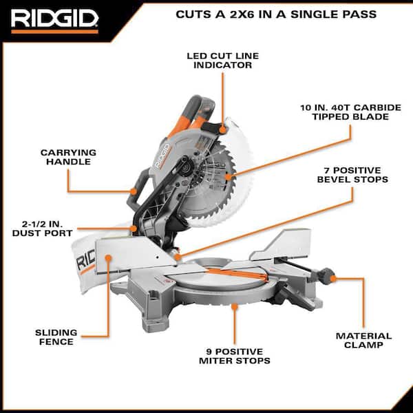 RIDGID 1003896312 15 Amp 10 in. Corded Dual Bevel Miter Saw with LED Cut Line Indicator - 3
