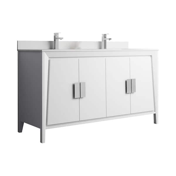 FINE FIXTURES Imperial 60 in. W x 20 in. D x 33.5 in. H Bathroom Vanity in White with White Quartz Top