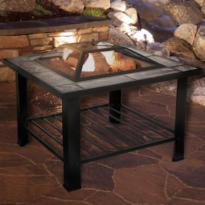 30 in. Square Steel Fire Pit and Table with Cover