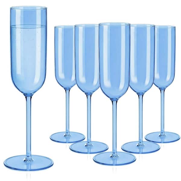 6 oz Blue BPA-Free Shatterproof Acrylic Reusable Champagne Flutes Stemware Toasting Set (Set of 24)
