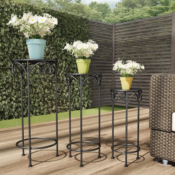 Black Metal Decorative Round Nesting Plant Stands (Set of 3)
