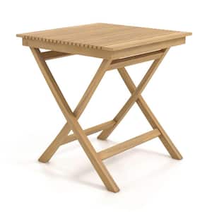 27.5 in. Wood Outdoor Bistro Table with Slatted Tabletop Sturdy Wood Frame and Thickened Top