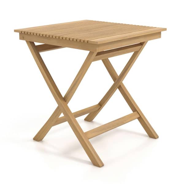 Costway 27.5 in. Wood Outdoor Bistro Table with Slatted Tabletop Sturdy Wood Frame and Thickened Top
