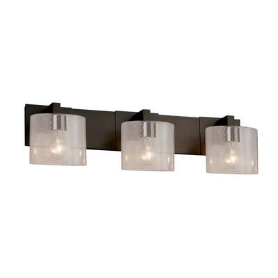 Rectangle Artisan Glass Shade in Weave Era 4-Light Bath Bar Dark Bronze Finish Fusion LED Rectangle Artisan Glass Shade in Weave Era 4-Light Bath Bar Dark Bronze Finish Fusion LED