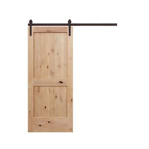 30 in. x 80 in. 2-Panel V-groove Unfinished Knotty Alder Wood Interior Sliding Barn Door with Bronze Hardware Kit