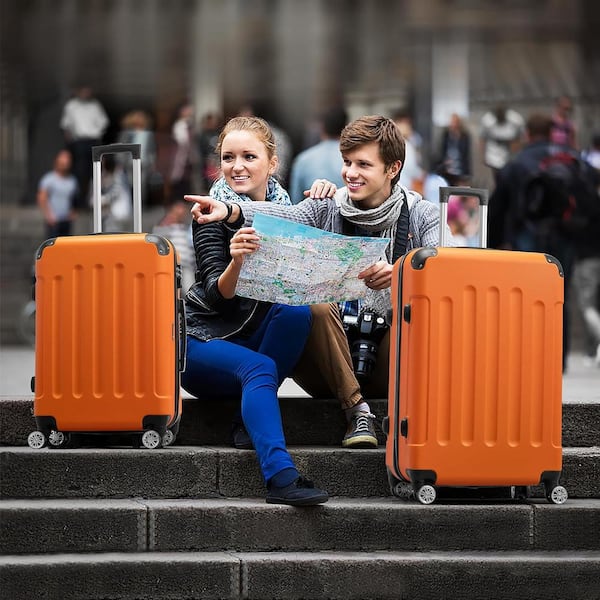 Karl home Nested Hardside Luggage Set in Orange 3 Piece TSA Compliant 585359099351 The Home Depot