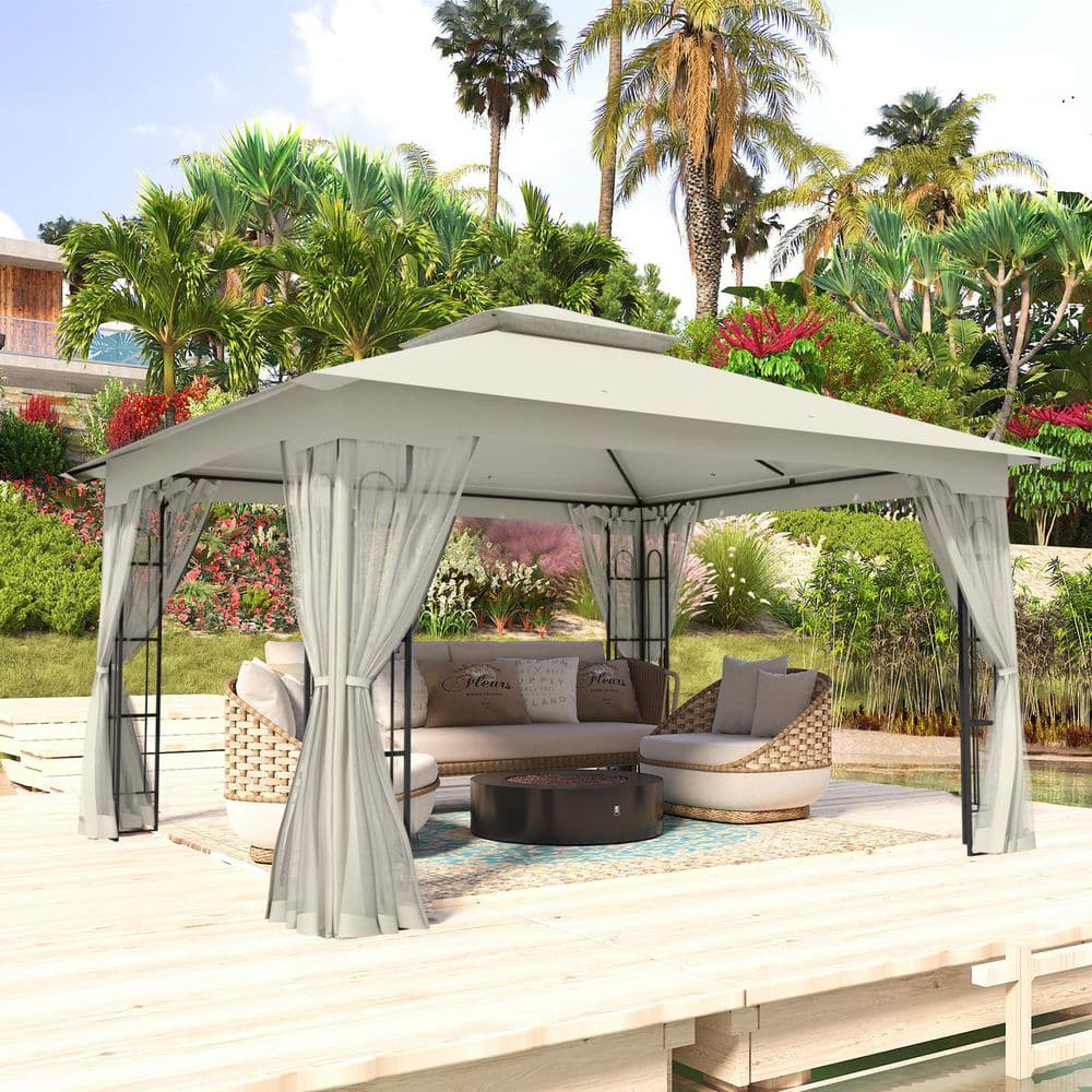 13 ft. x 11 ft. Beige 2-Tier Large Outdoor Gazebo with Zippered Netting, Built-In Ceiling Hook price history on PriceWatchPro
