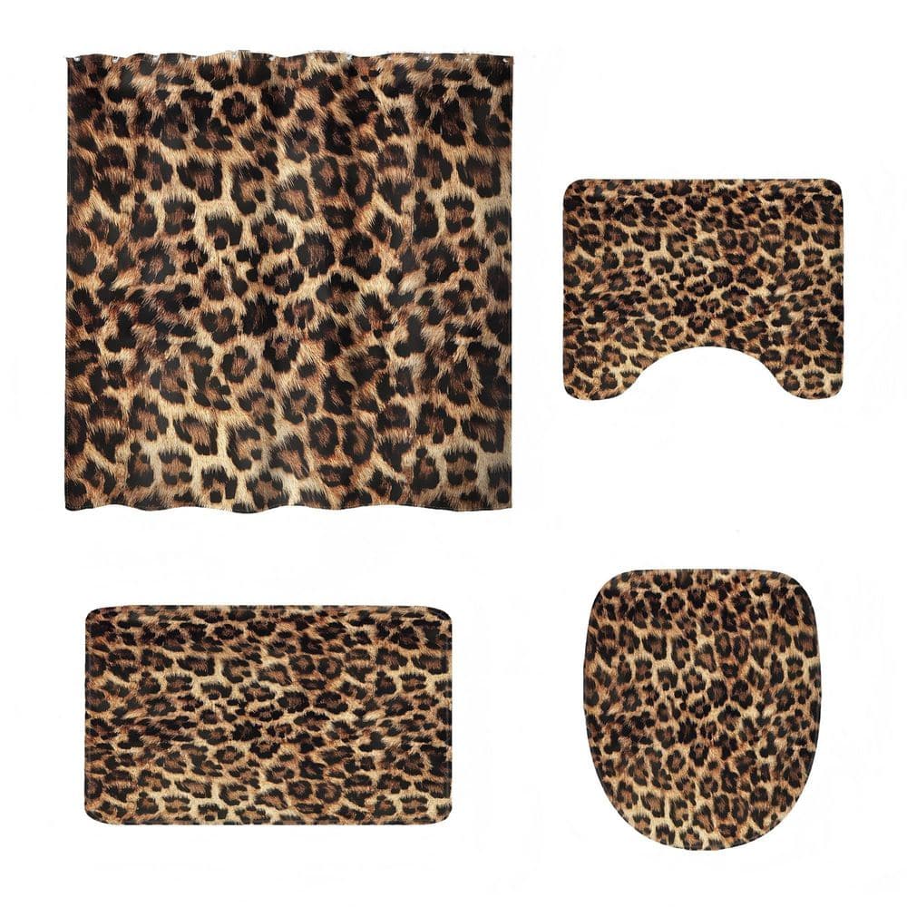 72 in. W x 72 in. L Polyester Leopard Print Shower Curtain Set in Brown, 4 Pack Cheetah Safari Style Bathroom Decor Kit price history on PriceWatchPro