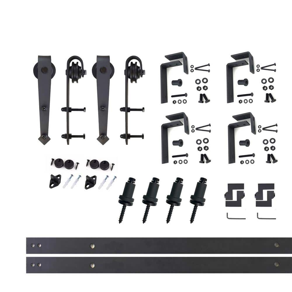 Homacer Ft In Black Rustic Double Track Bypass U Shape Sliding Barn Door Hardware Kit