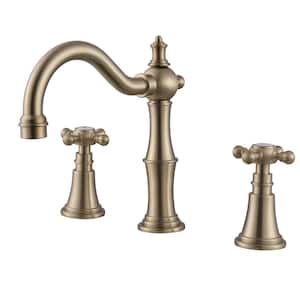 Antique 8 in. Widespread Deck Mount 2-Handle Bathroom Faucet in Brushed Gold