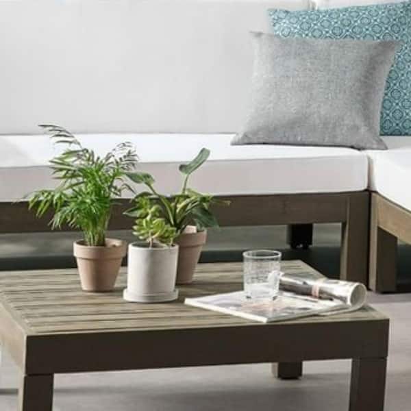 TIRAMISUBEST White 4-Piece Wood Patio Conversation Sectional Seating Set with Sunbrella Alpine White Cushions​