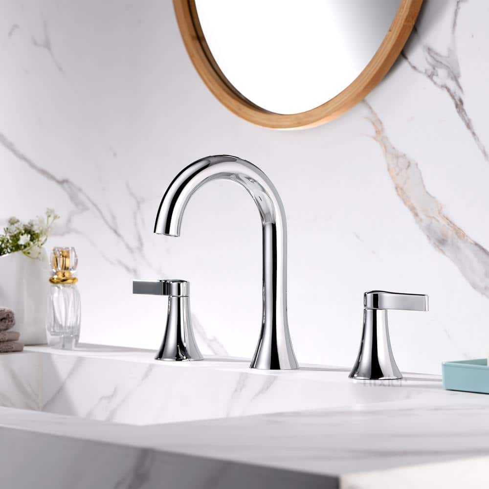 Chrome Widespread 2-Handle Bathroom Faucet with Drain Assembly