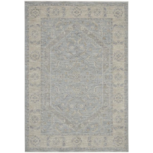 5 ft. x 8 ft. Beige and Blue Floral Power Loom Area Rug