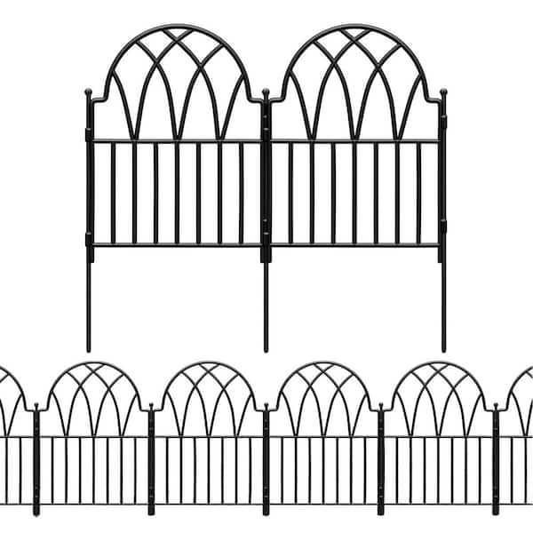 10.56 ft. x 1.42 ft. Black Metal Iron Arched No Dig Garden Fence Panel (10-Pack) for Dog, Flower Bed Edging