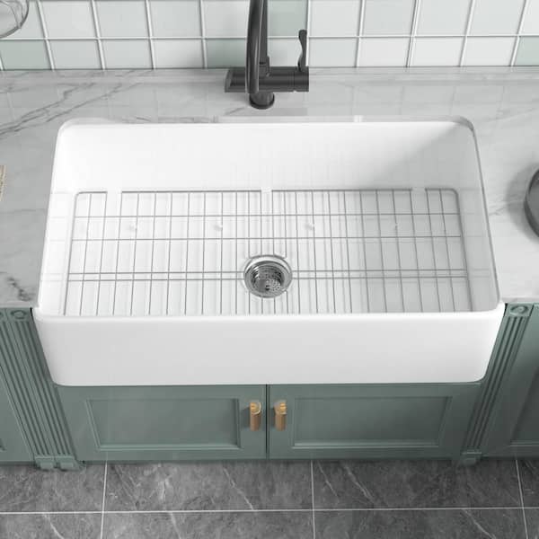 Fireclay Farmhouse Sink 36 in. White Farmhouse Kitchen Sink Large Single Bowl Apron Front Sink with Grid Sink Strainer