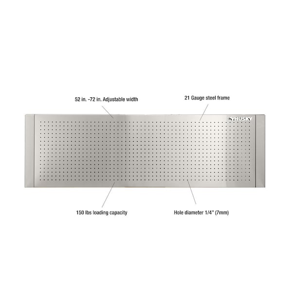 52 in. W to 72 in. W Stainless Steel Adjustable Pegboard