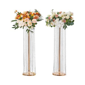 2 PCS 35.43 in./90 cm Tall Crystal Wedding Flowers Stand Luxurious Centerpieces Flower Vases Crystal Gold Vase Metal