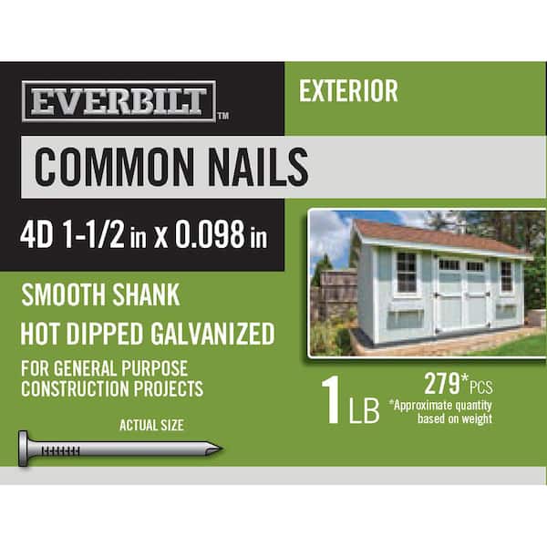 Everbilt 4D 1-1/2 in. Common Nails Hot Dipped Galvanized 1 lb (Approximately 279 Pieces)