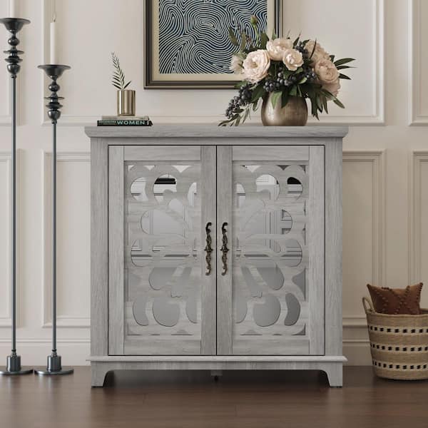 Scott Light Gray MDF 34.37 in. W Buffet Storage Sideboard with Doors, Adjustable Shelves, Handles