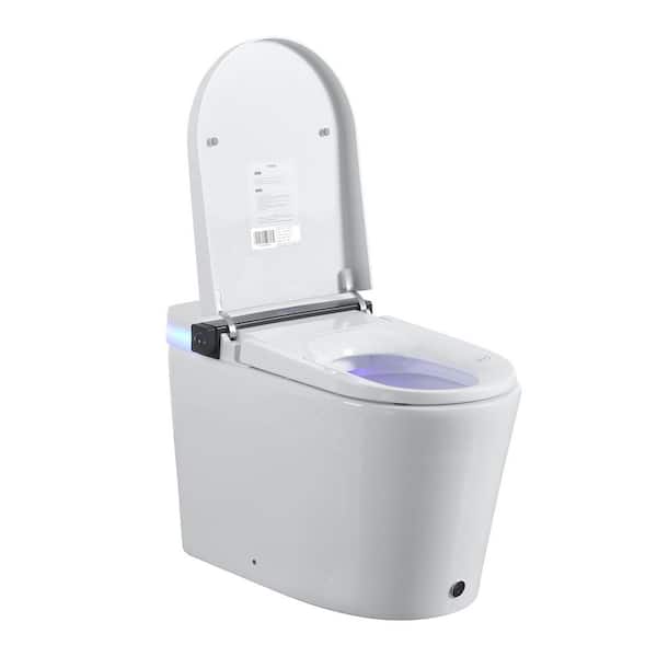Elongated Bidet Toilet 1. 28GPF in White with Side Knob, LED Display, Revolving Lamp, Warm Water and Dryer