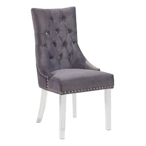 Gobi 39 in. Gray Velvet and Acrylic Finish Modern Tufted Dining Chair