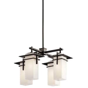 Caterham 4-Light Olde Bronze Outdoor Porch Hanging Chandelier with Satin Etched Glass Shades (1-Pack)