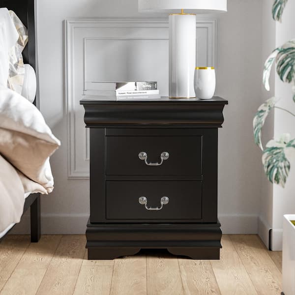 Furniture of America Alarcon 2-Drawer Black Nightstand (23.75 in. H x 21.63 in. W x 15.75 in. D)