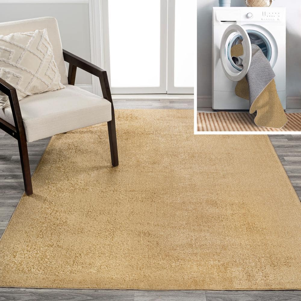 Twyla Classic Yellow 3 ft. x 5 ft. Solid Low-Pile Machine-Washable Area Rug price history on PriceWatchPro