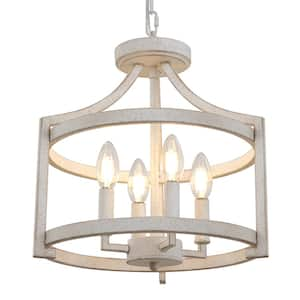 4-Light White Rustic Lantern Farmhouse Vintage Chandeliers for Living Room Entrance Foyer Hallway Dining Room