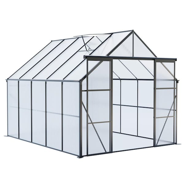 8 ft. W x 10 ft. D x 7 ft. H Polycarbonate Black Greenhouse for Outdoors with Aluminum Frame and 2-Adjustable Roof Vents